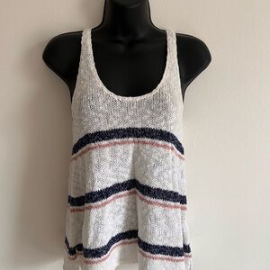 American Eagle Outfitters Cream w/ Blue Tan Striped Cotton Knit Tank Top Size M